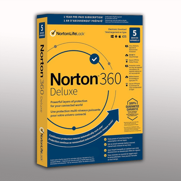 Norton 360 Deluxe, 1 user 5 devices, 1 year (automatic renewal)